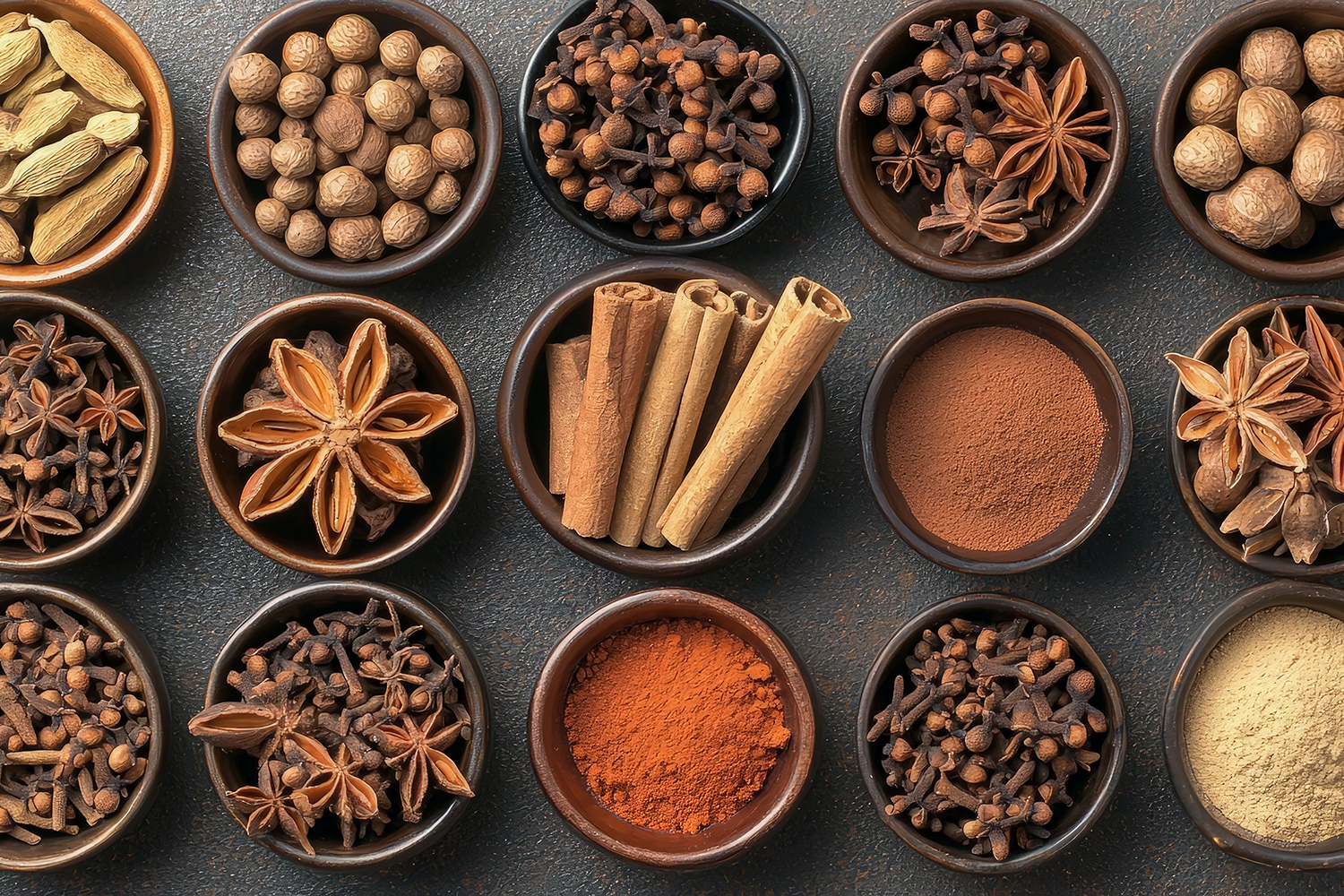 cinnamon, peppercorns, anise, cloves, and other fall spices