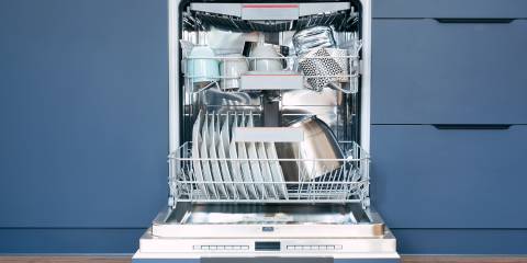 a dishwasher full of spotless bowls and plates