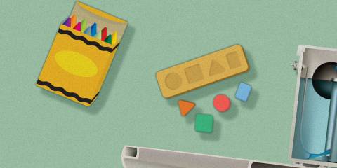 different colors and shapes in the bathroom