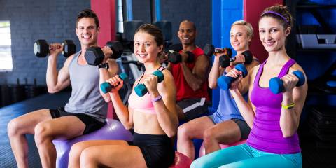 A young group of friends working out