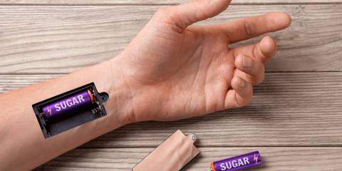 sugar represented as batteries that have fallen out