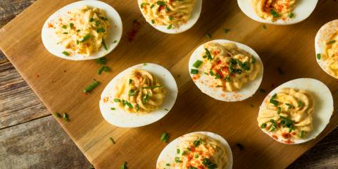 hard-boiled eggs on a cutting board