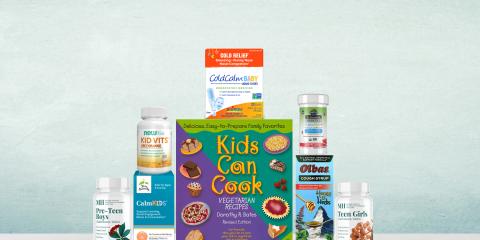 assortment of supplements and cookbook