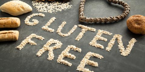 "Gluten Free" written out in grains surrounded by breads. 