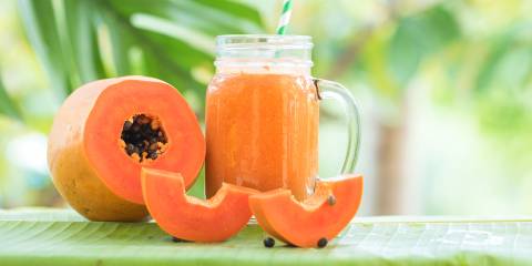 a dairy-free tofu milkshake with papaya