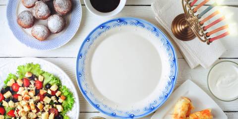 A table set for a festive Hanukkah