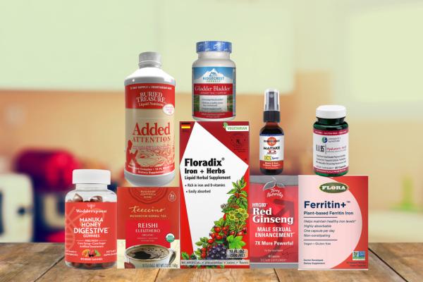 a selection of all-natural supplements and superfoods