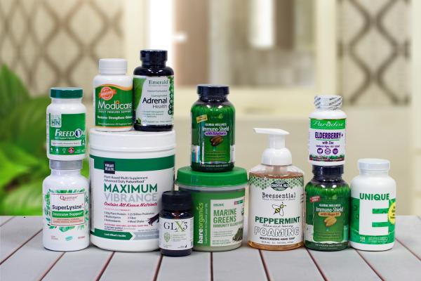 a collection of all-natural supplements, superfoods, and body care products