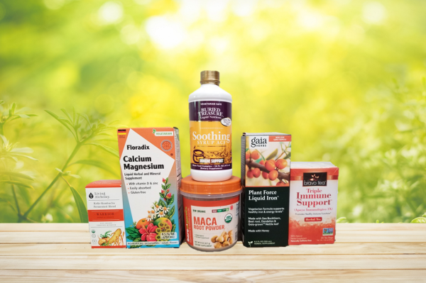 a selection of all-natural supplements and superfoods for strength and energy